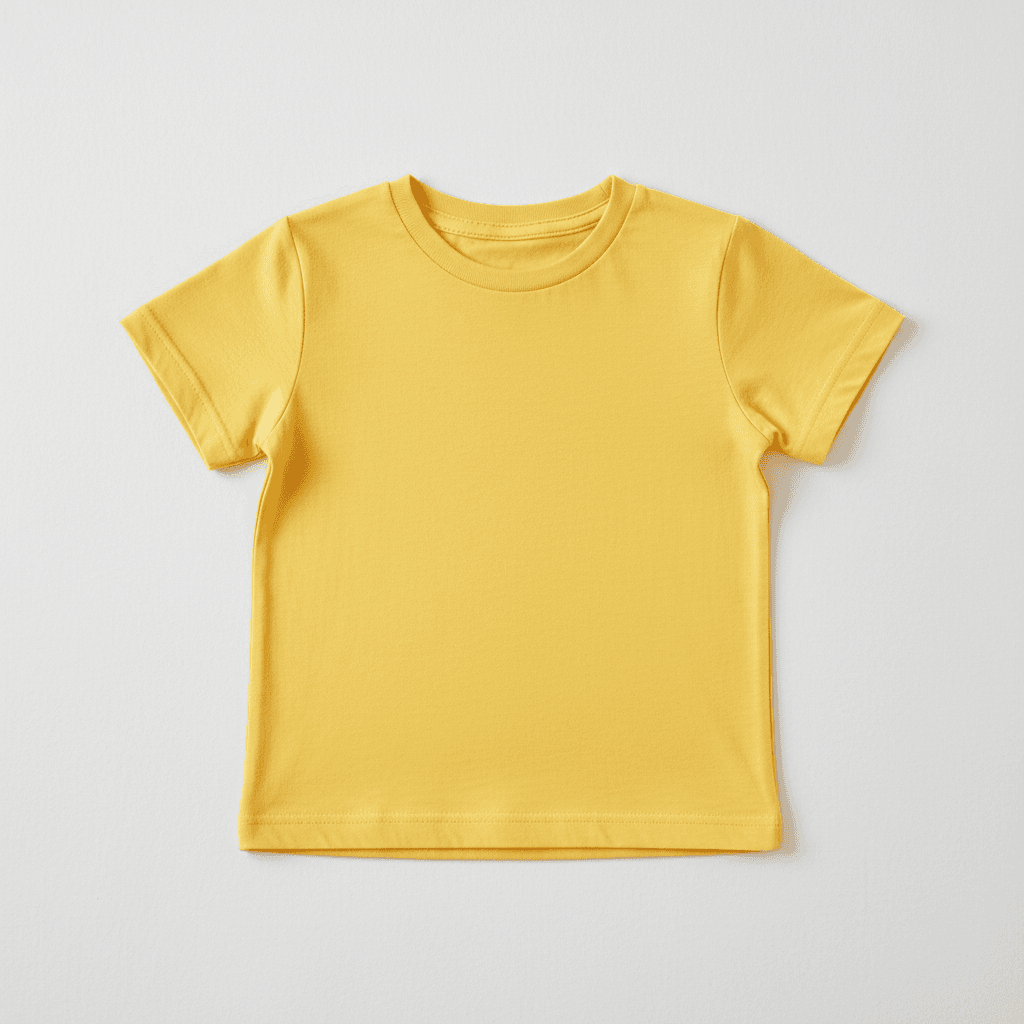 Kids' yellow tee, tomato sauce — after